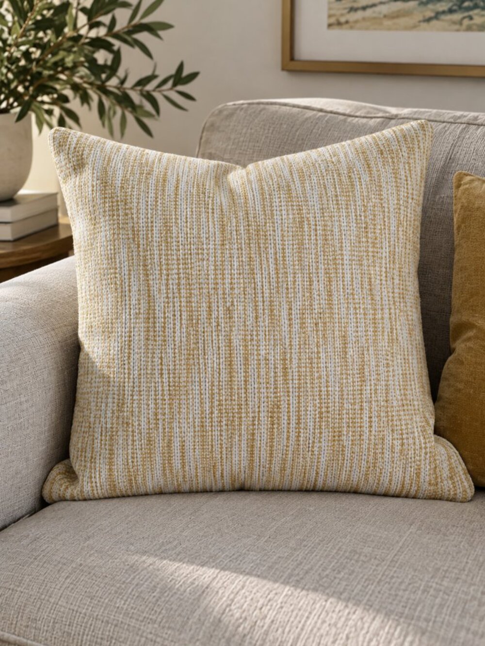 NWT Set of 2 Yellow Ivory 20x20 Linen Cotton Pillow Covers
